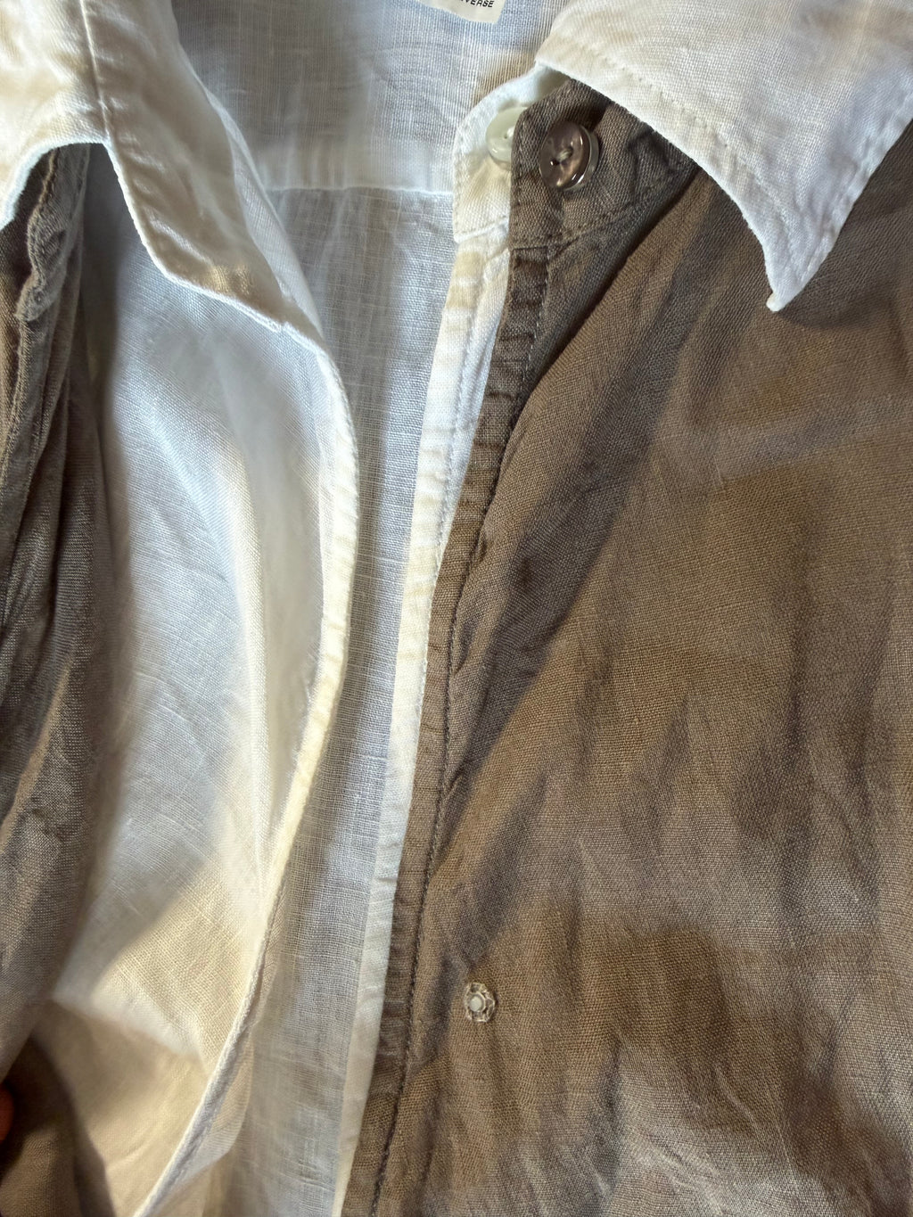 Robe Portefeuille Vintage en Pur Lin "Max Mara" Taupe et Blanc, Made in Italy