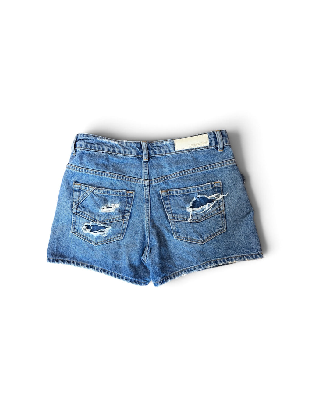 Short en Jean Brodé "Zadig & Voltaire" Bleu avec Patchs et Effet Destroy