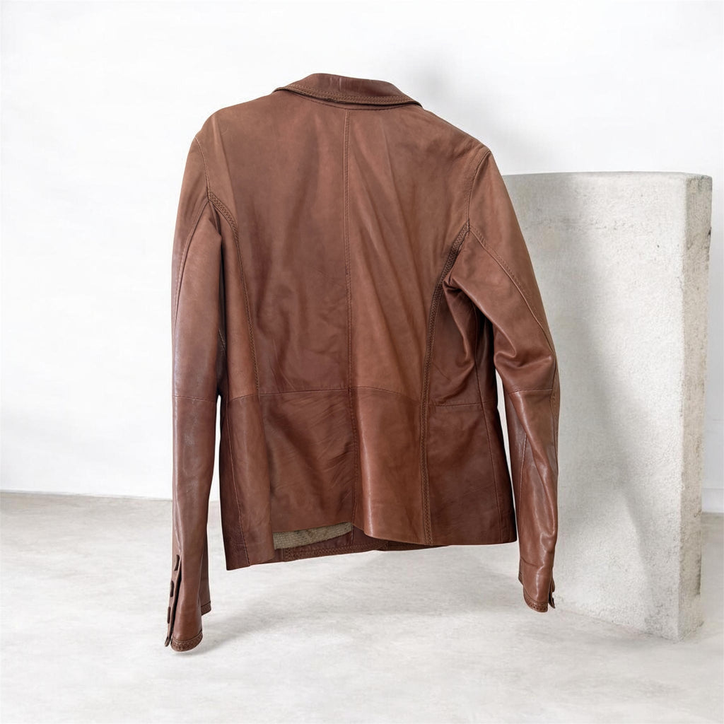 Blazer Veste en Cuir Véritable Oakwood Marron Vintage