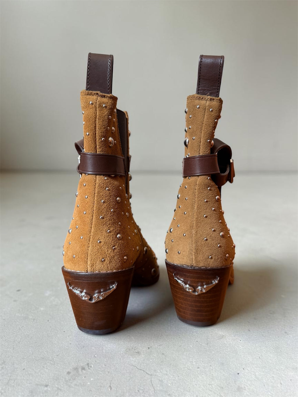 Bottines Western Studdées Zadig & Voltaire – Daim Marron / Clous Métalliques
