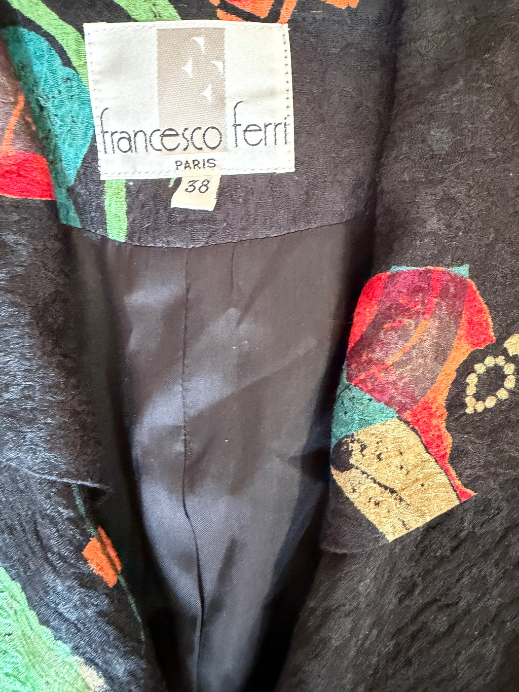 Veste Blazer Vintage Asymétrique en Soie & Laine "Francesco Ferri Paris" Imprimé Artistique