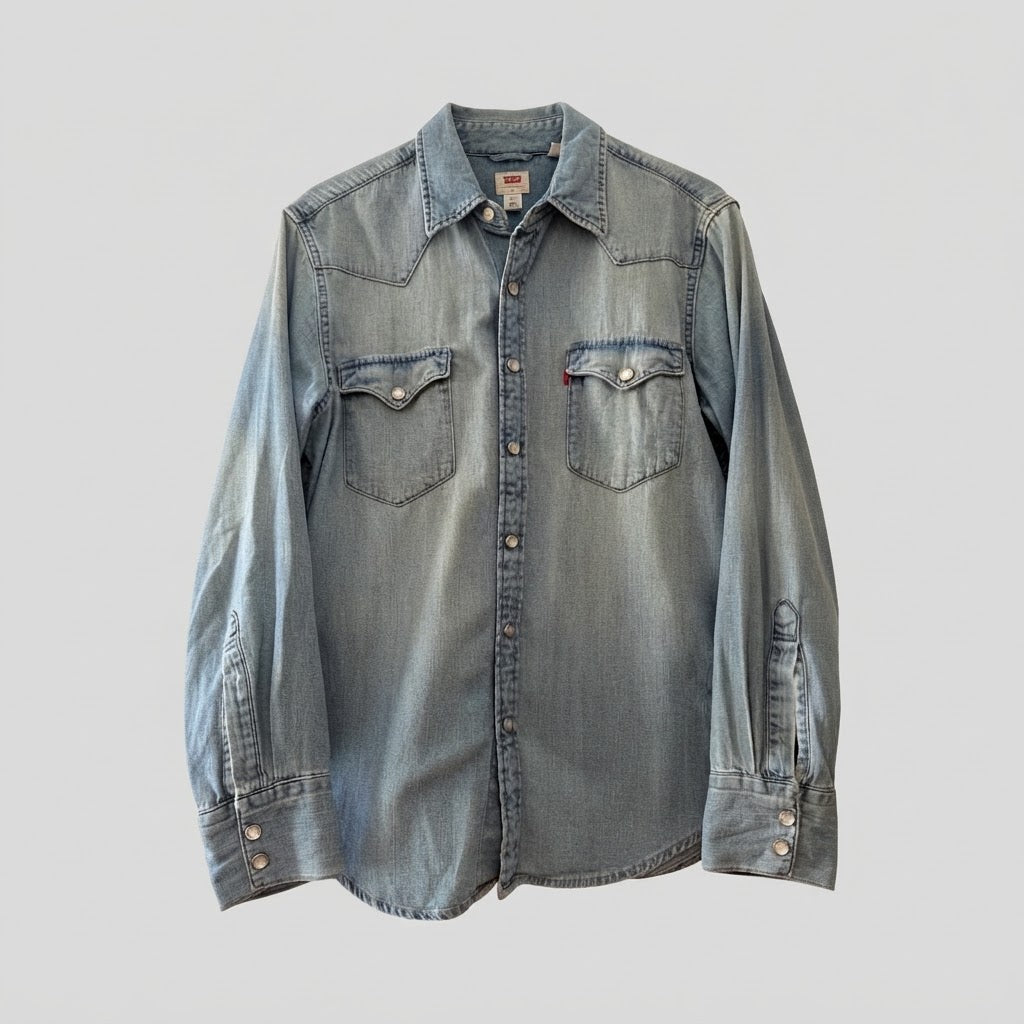 Chemise Western en Jeans Lévis Délavage Clair