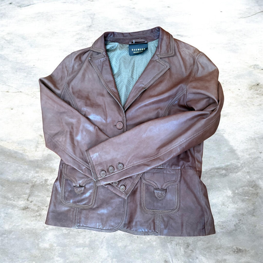 Blazer Veste en Cuir Véritable Oakwood Marron Vintage