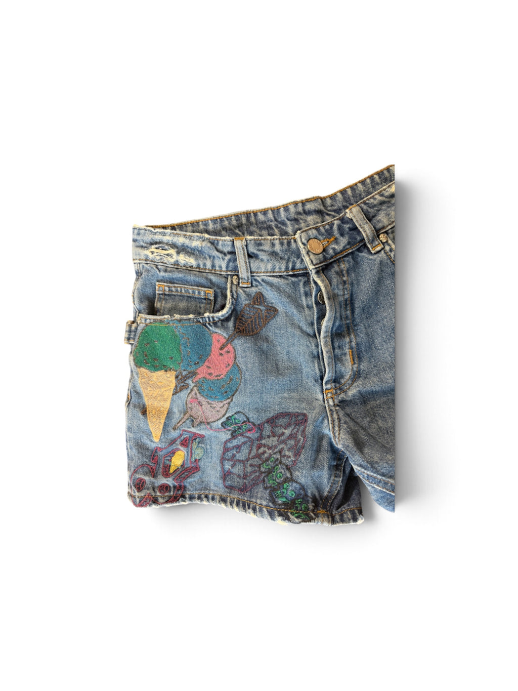 Short en Jean Brodé "Zadig & Voltaire" Bleu avec Patchs et Effet Destroy