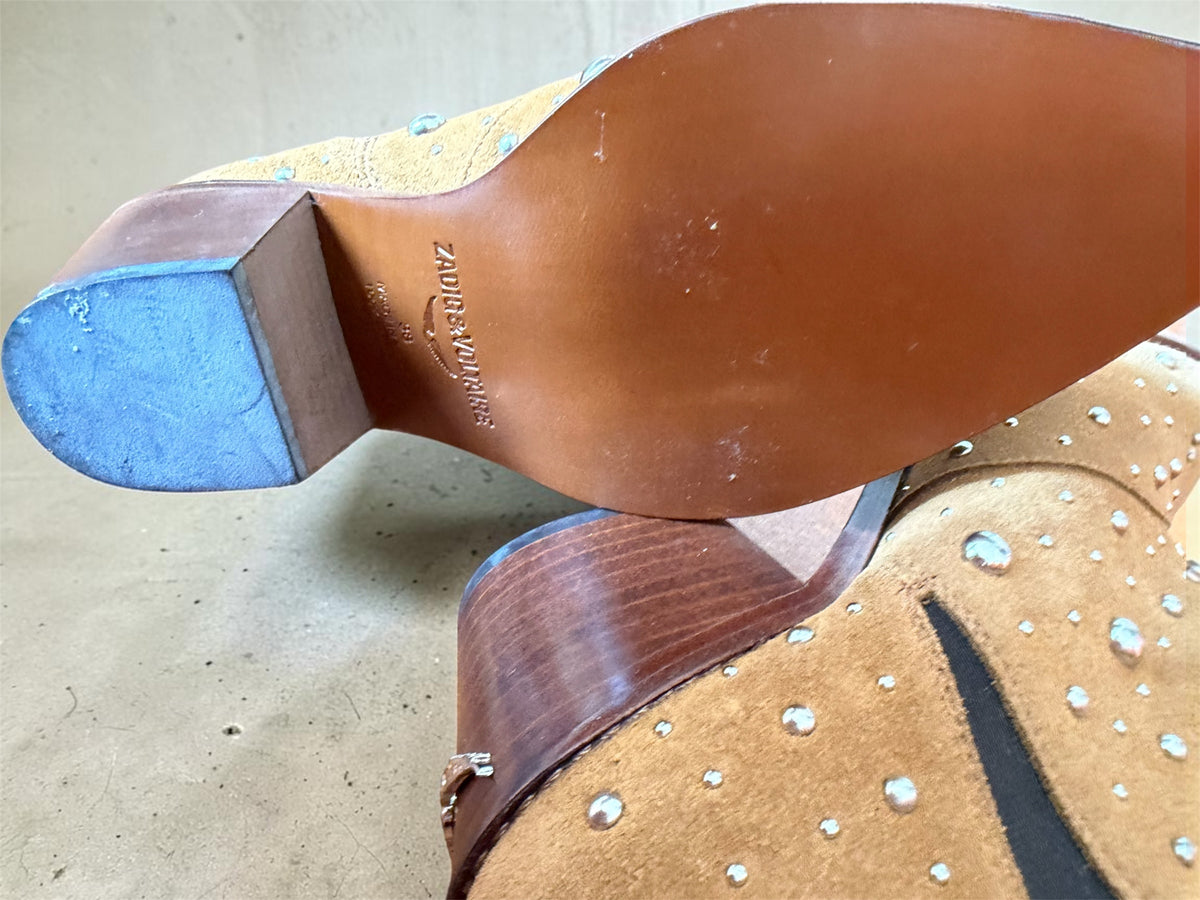 Bottines Western Studdées Zadig & Voltaire – Daim Marron / Clous Métalliques
