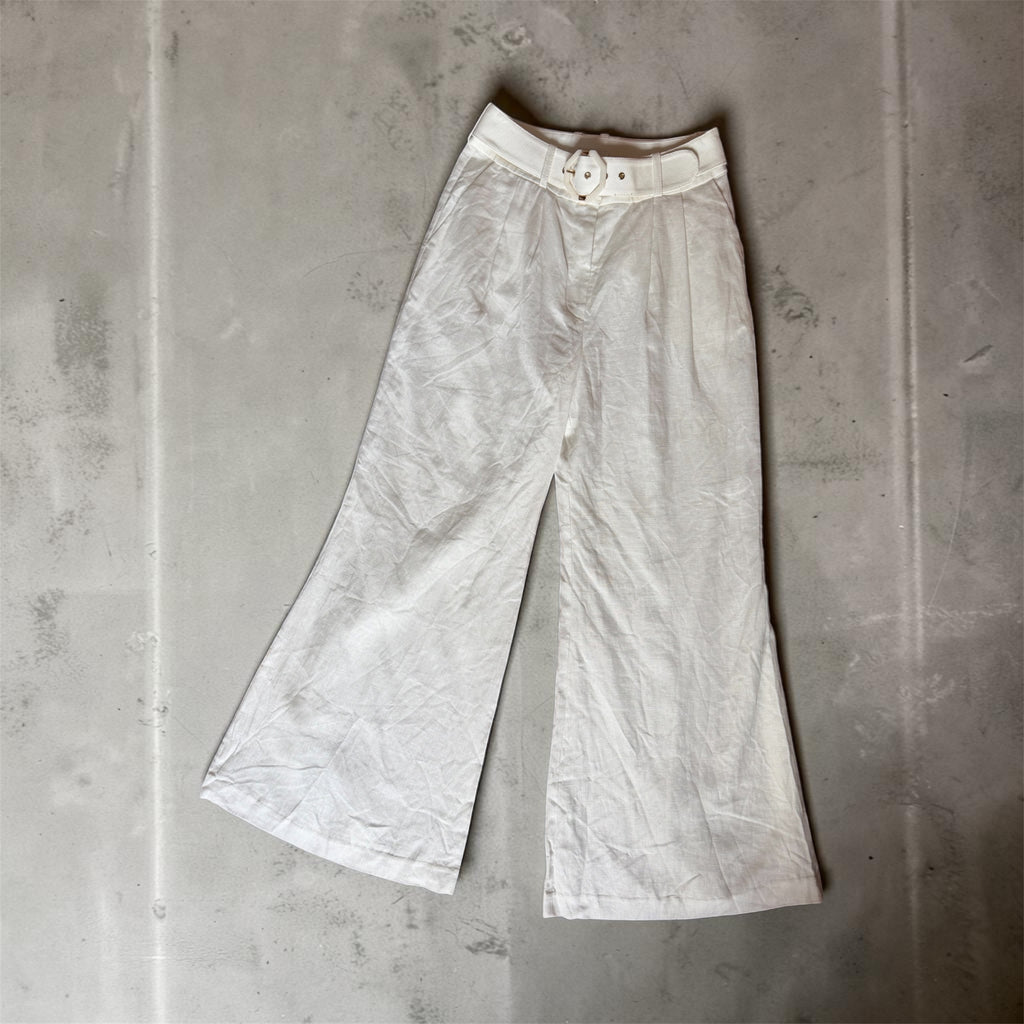 Pantalon ample en lin blanc avec ceinture Zimmermann