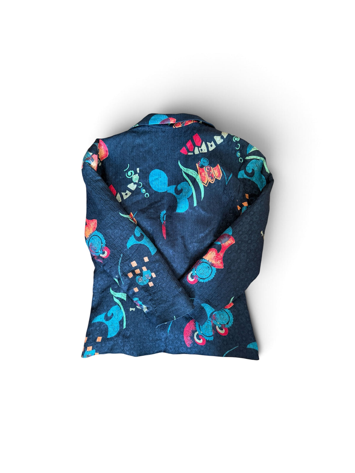 Veste Blazer Vintage Asymétrique en Soie & Laine "Francesco Ferri Paris" Imprimé Artistique