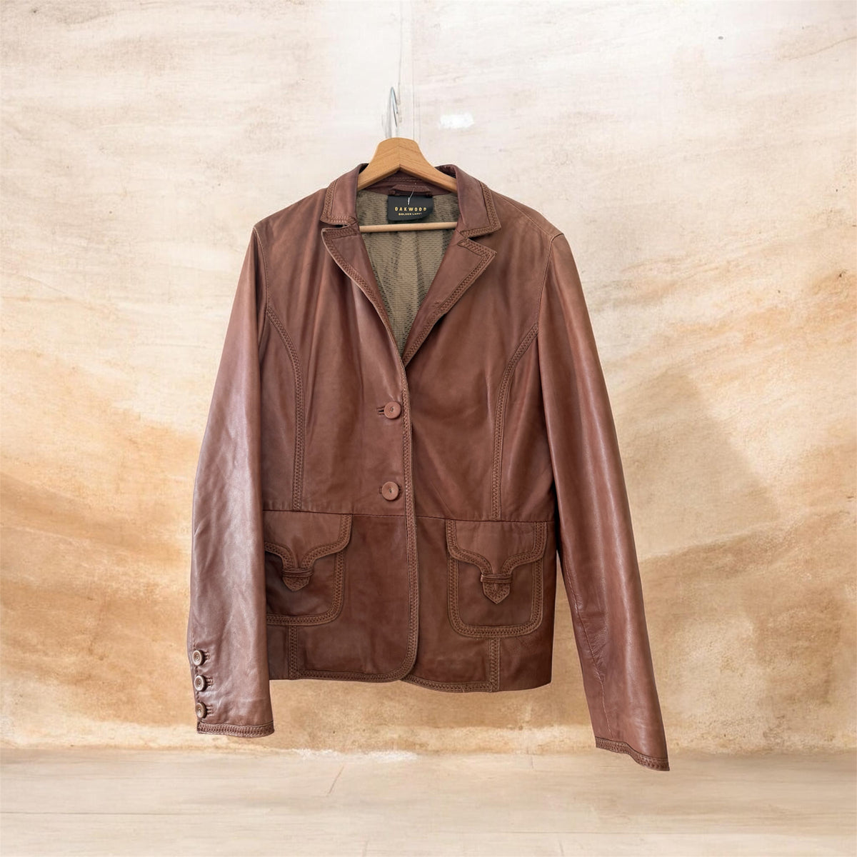 Blazer Veste en Cuir Véritable Oakwood Marron Vintage