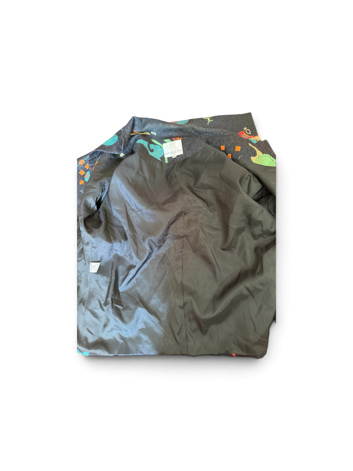 Veste Blazer Vintage Asymétrique en Soie & Laine "Francesco Ferri Paris" Imprimé Artistique