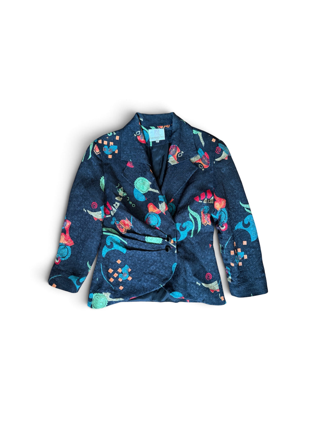 Veste Blazer Vintage Asymétrique en Soie & Laine "Francesco Ferri Paris" Imprimé Artistique