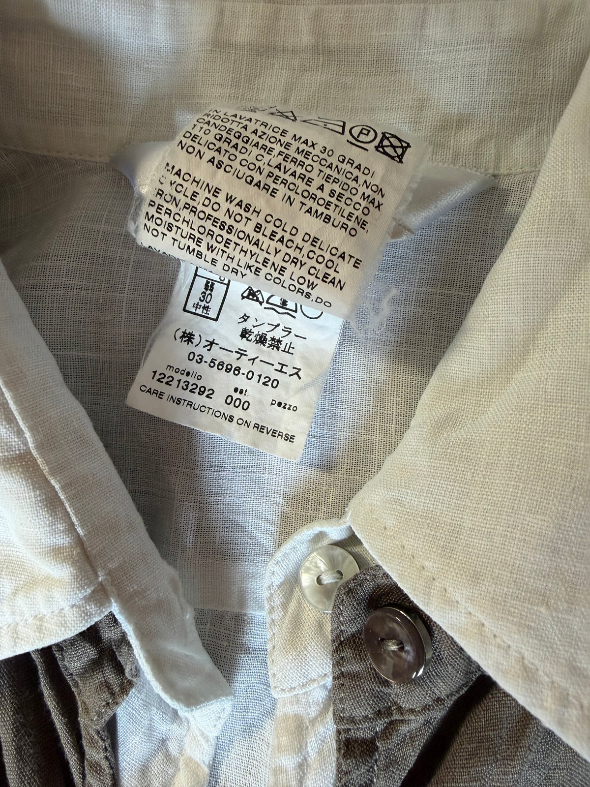 Robe Portefeuille Vintage en Pur Lin "Max Mara" Taupe et Blanc, Made in Italy