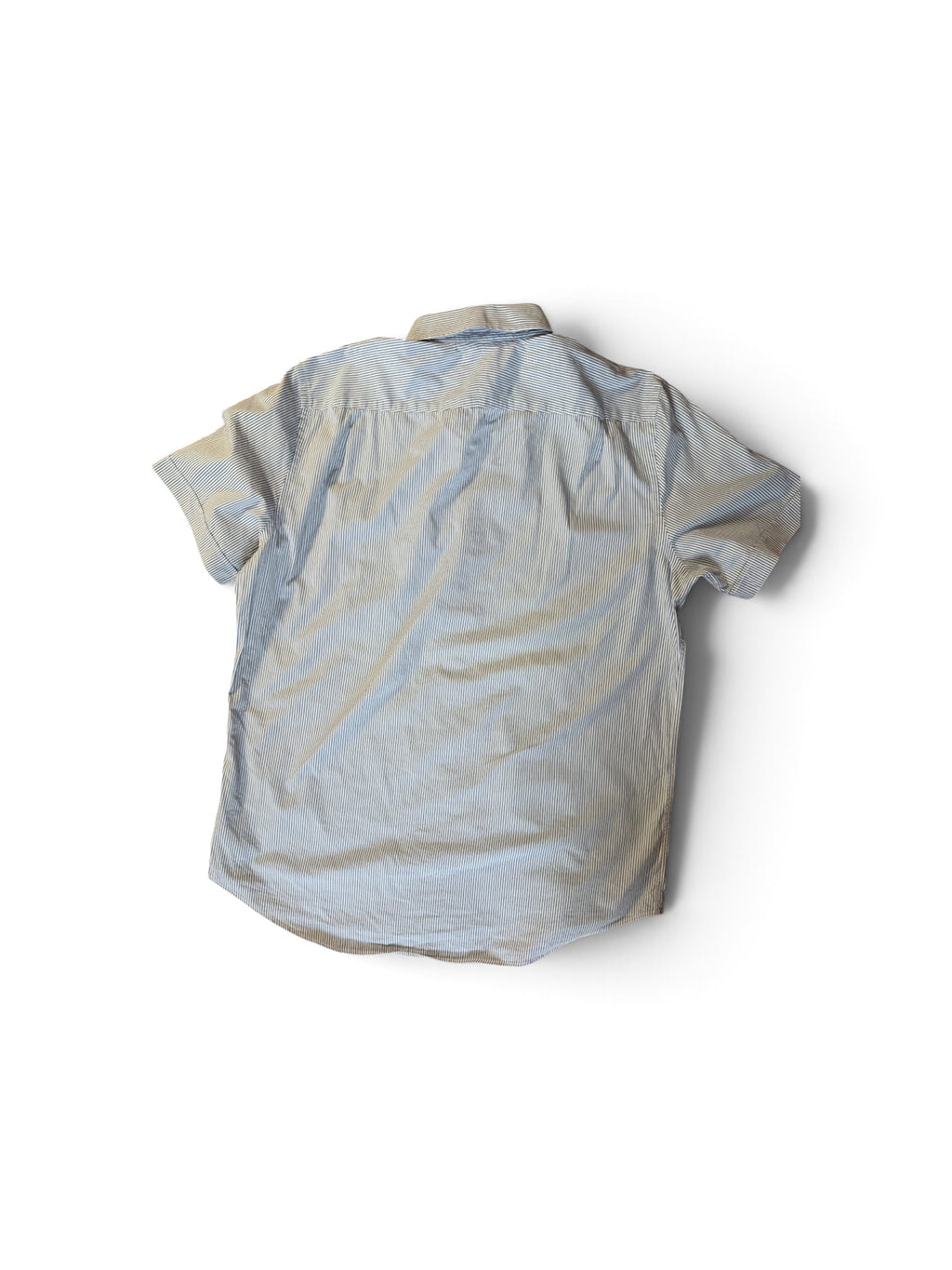 Chemise Manches Courtes Rayée "Lacoste" Bleu et Blanc, Coupe Classic Fit (Taille FR 42 / US 16 1/2)
