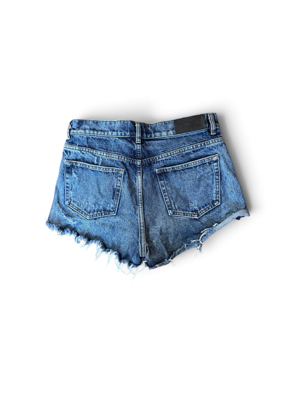 Short en Jean Vintage "The Kooples" Bleu Délavé avec Piercing et Effet Destroy