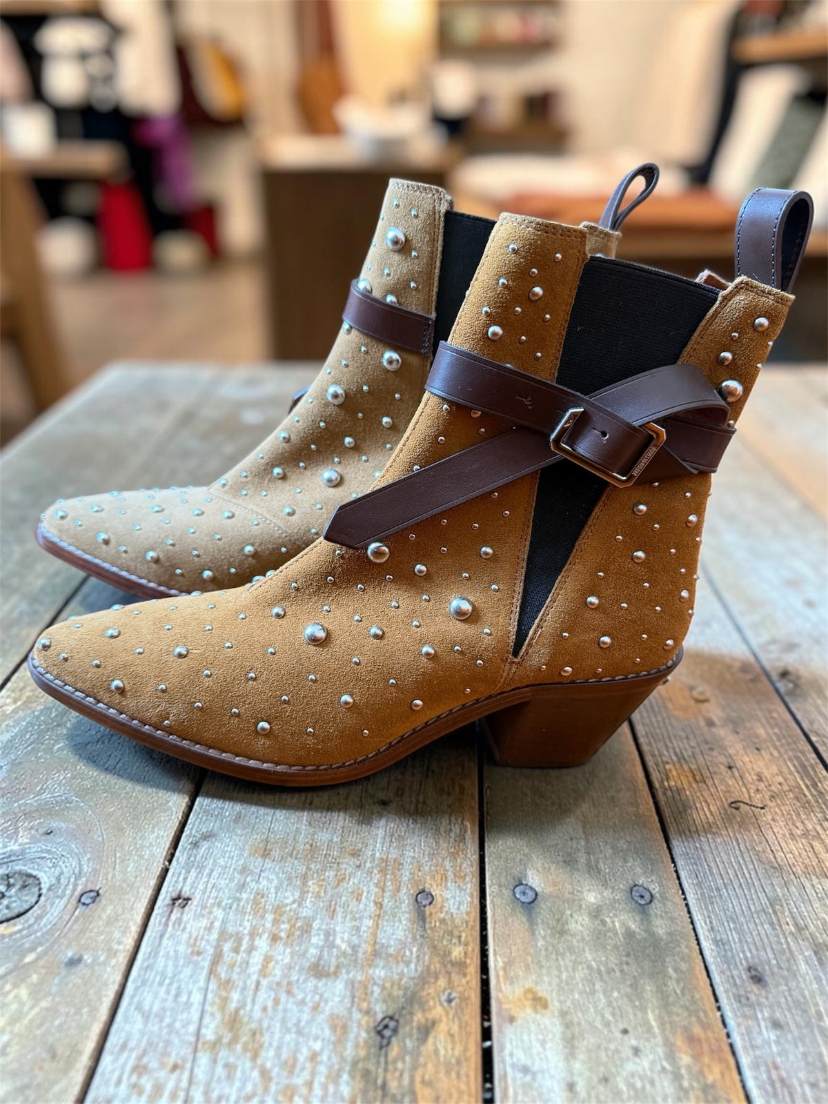 Bottines Western Studdées Zadig & Voltaire – Daim Marron / Clous Métalliques