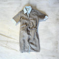 Robe Portefeuille Vintage en Pur Lin "Max Mara" Taupe et Blanc, Made in Italy