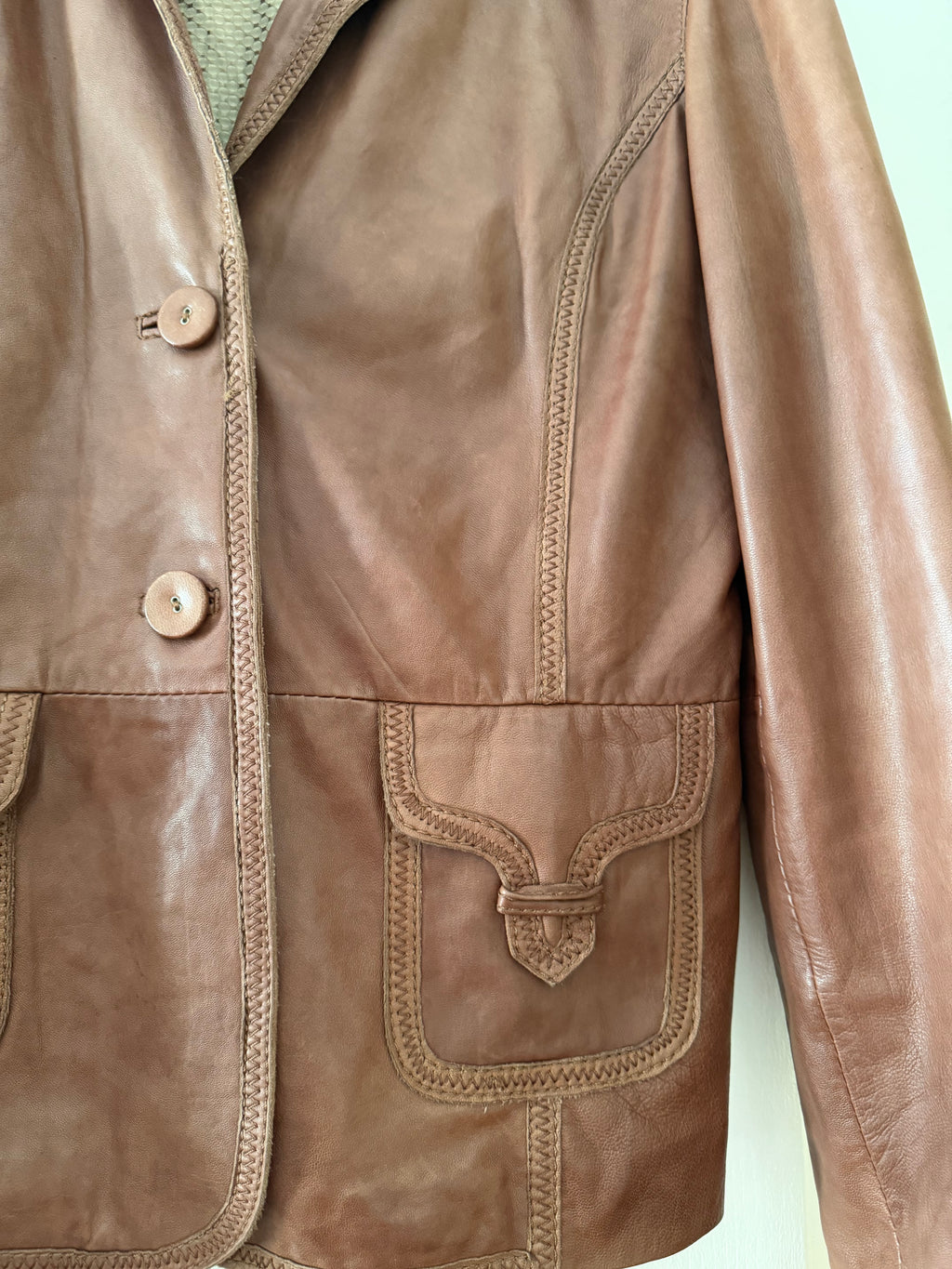 Blazer Veste en Cuir Véritable Oakwood Marron Vintage