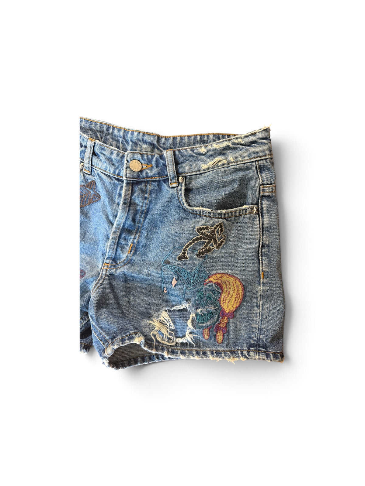 Short en Jean Brodé "Zadig & Voltaire" Bleu avec Patchs et Effet Destroy
